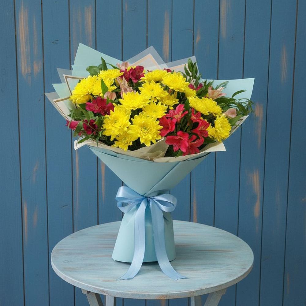 Букет цветов из: Альстромерии и Хризантемы в Пристень