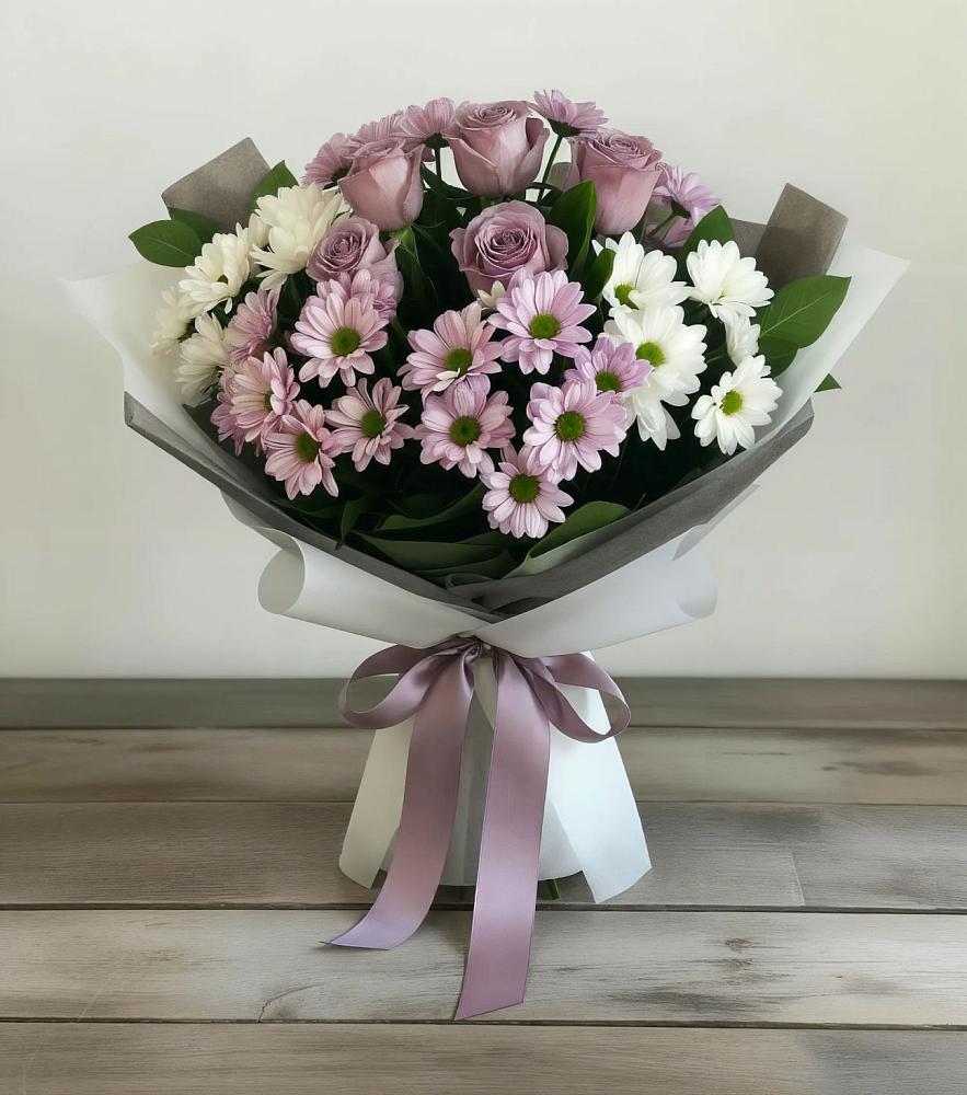 Букет цветов из: Хризантемы и Розы в Пристень