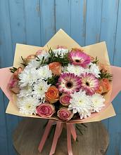 Букет цветов из:  Розы, Герберы и Хризантемы #REPLACE_PRED# Пристень