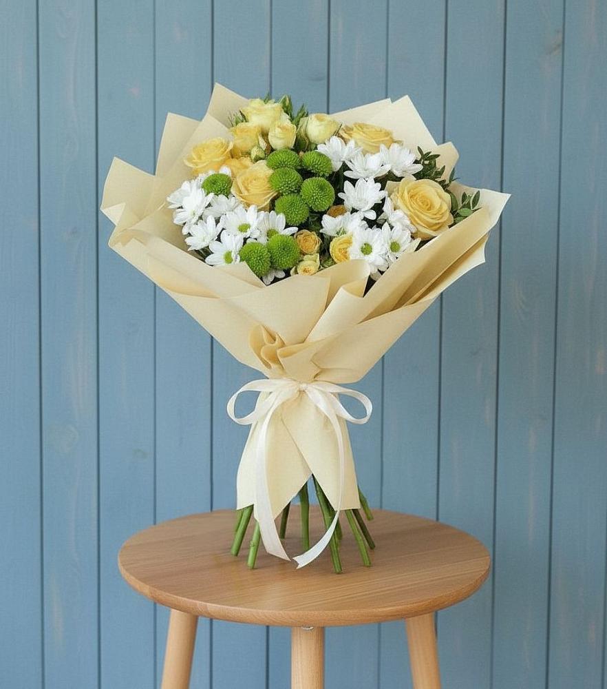 Букет цветов из: Хризантемы и Розы в Пристень