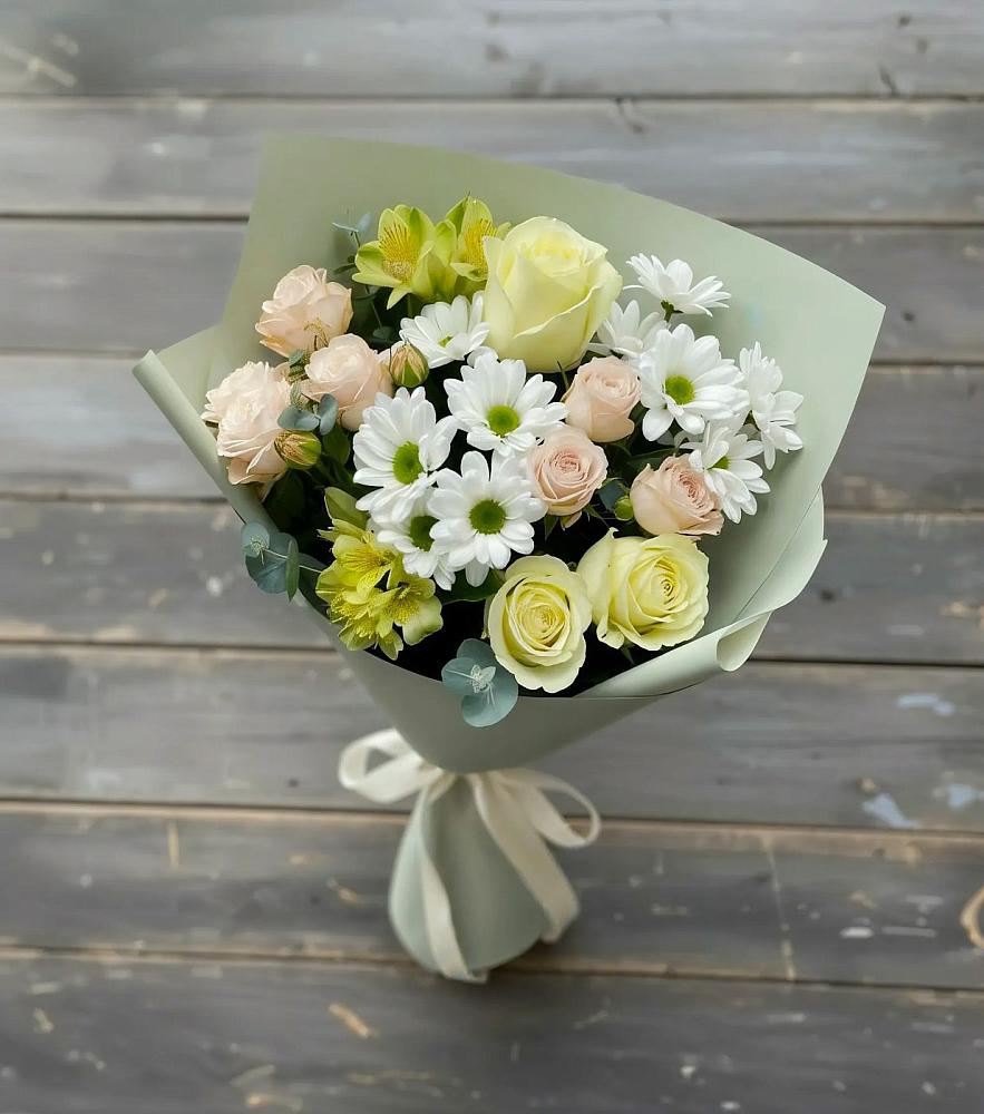 Букет цветов из: Альстромерии, Розы и Хризантемы в Пристень