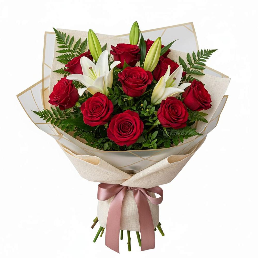 Букет цветов из: Лилии и Розы в Пристень