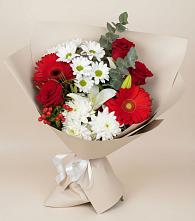 Букет цветов из:  Розы, Хризантемы, Герберы и Лилии в Пристень