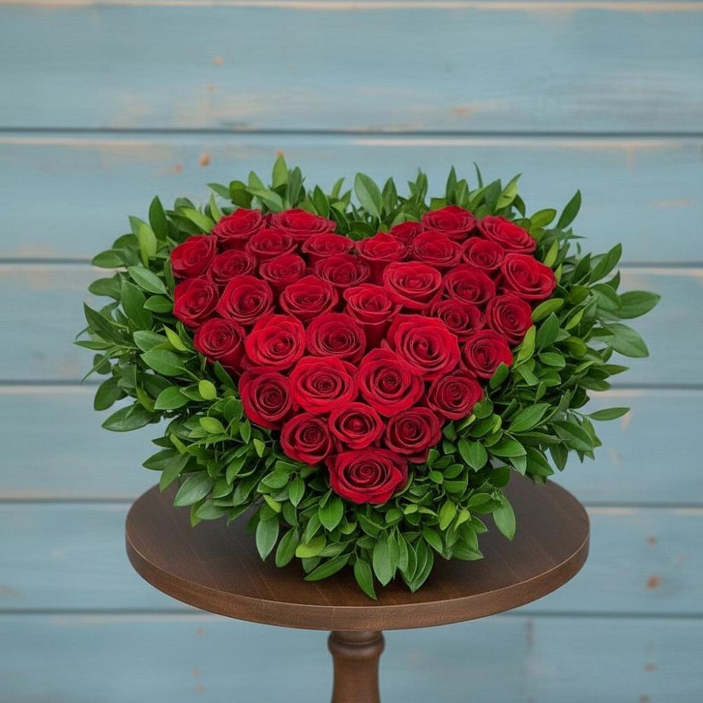 Цветочная композиция из Розы в виде сердца в Пристень