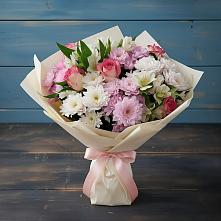Букет цветов из:  Хризантемы, Альстромерии и Розы в Пристень