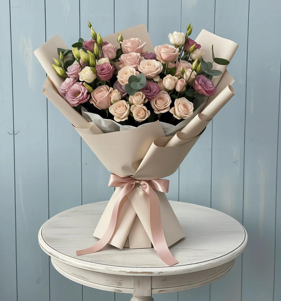 Букет цветов из: Розы и Лизиантусы в Пристень