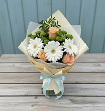 Букет цветов из:  Герберы, Розы и Хризантемы в Пристень