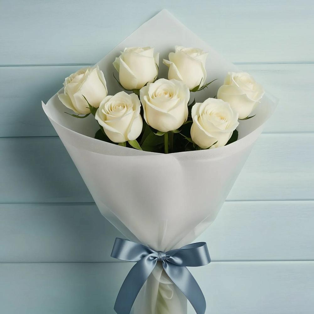 Букет 7 Белых роз Эдлесс Лав в Пристень