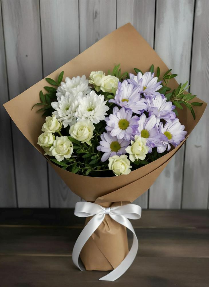 Букет цветов из: Хризантемы и Розы в Пристень